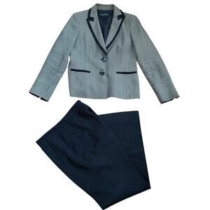 Evan Picone Black Cream Houndstooth Print Blazer Black Pant Suit Size 10 Career